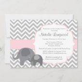Invitation Baby shower éléphant, chevron avec rose (Devant)