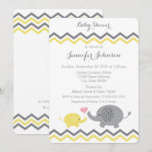 Invitation Baby shower éléphant | Chevron gris jau (Devant / Derrière)