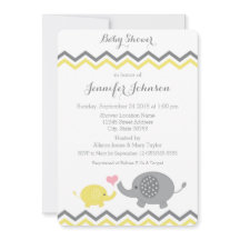 Invitation Baby shower éléphant | Chevron gris jau