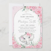 Invitation Baby shower Eléphant Chic Rose Floral Doux (Devant)