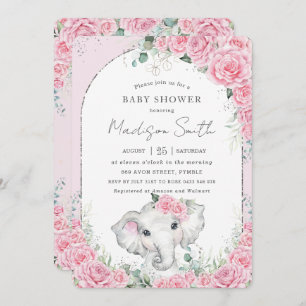 Invitation Baby shower Eléphant Chic Rose Floral Doux