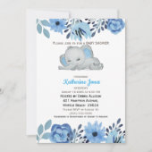Invitation Baby shower Eléphant couché bleu bleu clair (Devant)