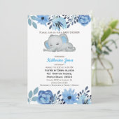 Invitation Baby shower Eléphant couché bleu bleu clair (Debout devant)