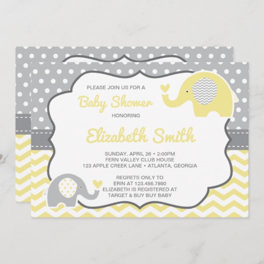Invitation Baby shower éléphant, COULEUR ÉDITABLE (Devant / Derrière)