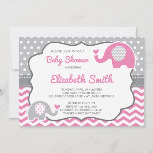 Invitation Baby shower éléphant, couleur modifiabl (Devant)