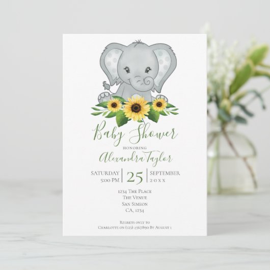 Invitation Baby shower Eléphant Cute Personnalisé (Debout devant)