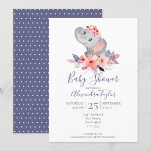 Invitation Baby shower Eléphant Cute Personnalisé