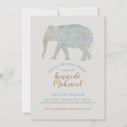Invitation Baby shower éléphant de Boho (Devant)