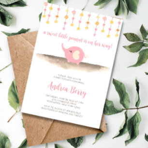 Invitation Baby shower Eléphant de fille d'arachide douce
