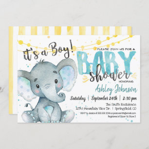 Invitation Baby shower éléphant de garçon bleu et 