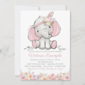 Invitation Baby shower Eléphant de la fille rose Boho (Devant)