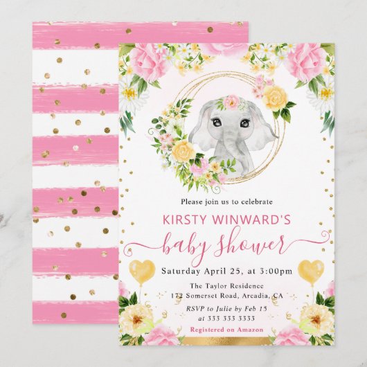 Invitation Baby shower Eléphant de la Jungle Aquarelle (Devant / Derrière)