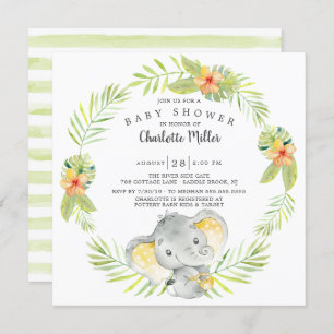 Invitation Baby shower Eléphant de la jungle neutre entre hom