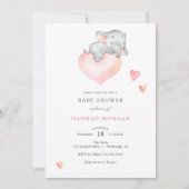 Invitation Baby shower éléphant de la petite fille (Devant)