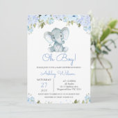 Invitation Baby shower éléphant de l'Hydrangée Bleue du garço (Debout devant)