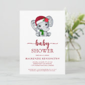 Invitation Baby shower Eléphant de Noël mignon (Debout devant)