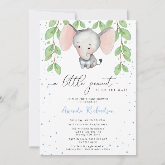 Invitation Baby shower Elephant de verdure (Devant)