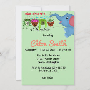 Invitation Baby shower Eléphant Douche Plantes