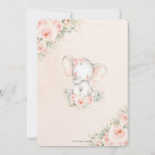Invitation Baby shower Eléphant doux rose rose floral mou (Dos)