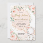 Invitation Baby shower Eléphant doux rose rose floral mou (Devant)