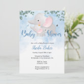 Invitation Baby shower éléphant, éléphant bleu (Debout devant)