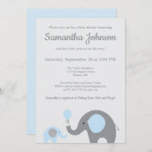 Invitation Baby shower éléphant en bleu et gris (Devant / Derrière)