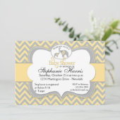 Invitation Baby shower éléphant en Jaune et Gris de Chevron (Debout devant)