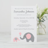 Invitation Baby shower éléphant en rose et gris (Debout devant)