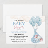 Invitation Baby shower Elephant Et Bleu Ballons (Devant / Derrière)