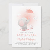 Invitation Baby shower Eléphant et Fille Bunny (Devant)