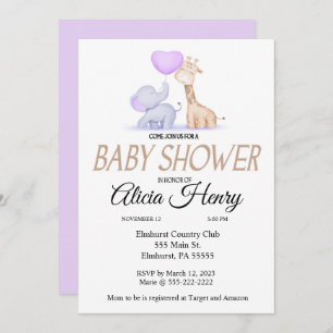 Invitation Baby shower Elephant et Giraffe
