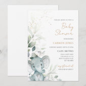 Invitation Baby-Shower Éléphant et Verdure (Devant / Derrière)