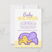 Invitation Baby shower éléphant étreinte jaune violet invitat (Devant)