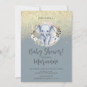 Invitation Baby shower éléphant Faux Gold Parties scintillant (Devant)