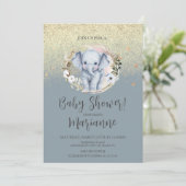 Invitation Baby shower éléphant Faux Gold Parties scintillant (Debout devant)