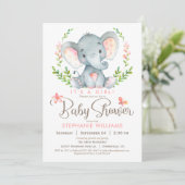 Invitation Baby shower éléphant, fille (Debout devant)