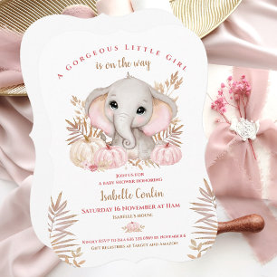 Invitation Baby shower Elephant Fille Automne