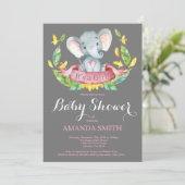 Invitation Baby shower Eléphant fille rose et gris (Debout devant)