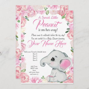 Invitation Baby shower Eléphant fille rose rose