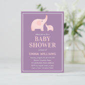Invitation Baby shower éléphant fille - rose viole (Debout devant)