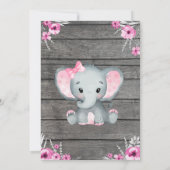 Invitation Baby shower Eléphant fille, rustique, r (Dos)