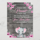 Invitation Baby shower Eléphant fille, rustique, r (Devant / Derrière)
