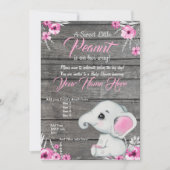 Invitation Baby shower Eléphant fille, rustique, r (Devant)