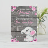 Invitation Baby shower Eléphant fille, rustique, r (Debout devant)