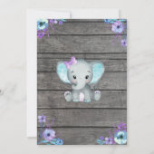 Invitation Baby shower Eléphant fille, rustique, t (Dos)