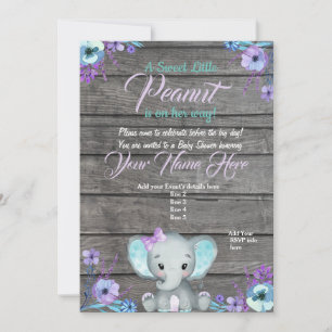 Invitation Baby shower Eléphant fille, rustique, t