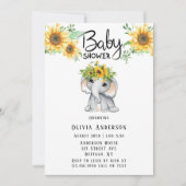 Invitation Baby shower Eléphant Fille Tournesol Chic (Devant)