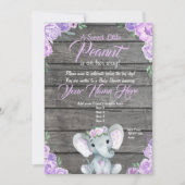 Invitation Baby shower Eléphant fille violet rusti (Devant)