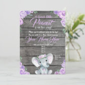 Invitation Baby shower Eléphant fille violet rusti (Debout devant)