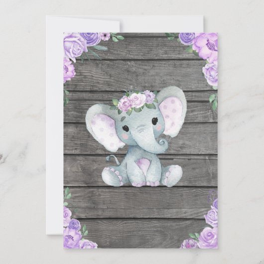 Invitation Baby shower Eléphant fille violet rusti (Dos)